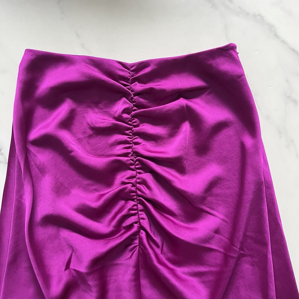 Trina Turk Aspen Satin Ruched Midi Skirt geranium Pink Sz 4 Dopamine Preppy Chic - Picture 6 of 11